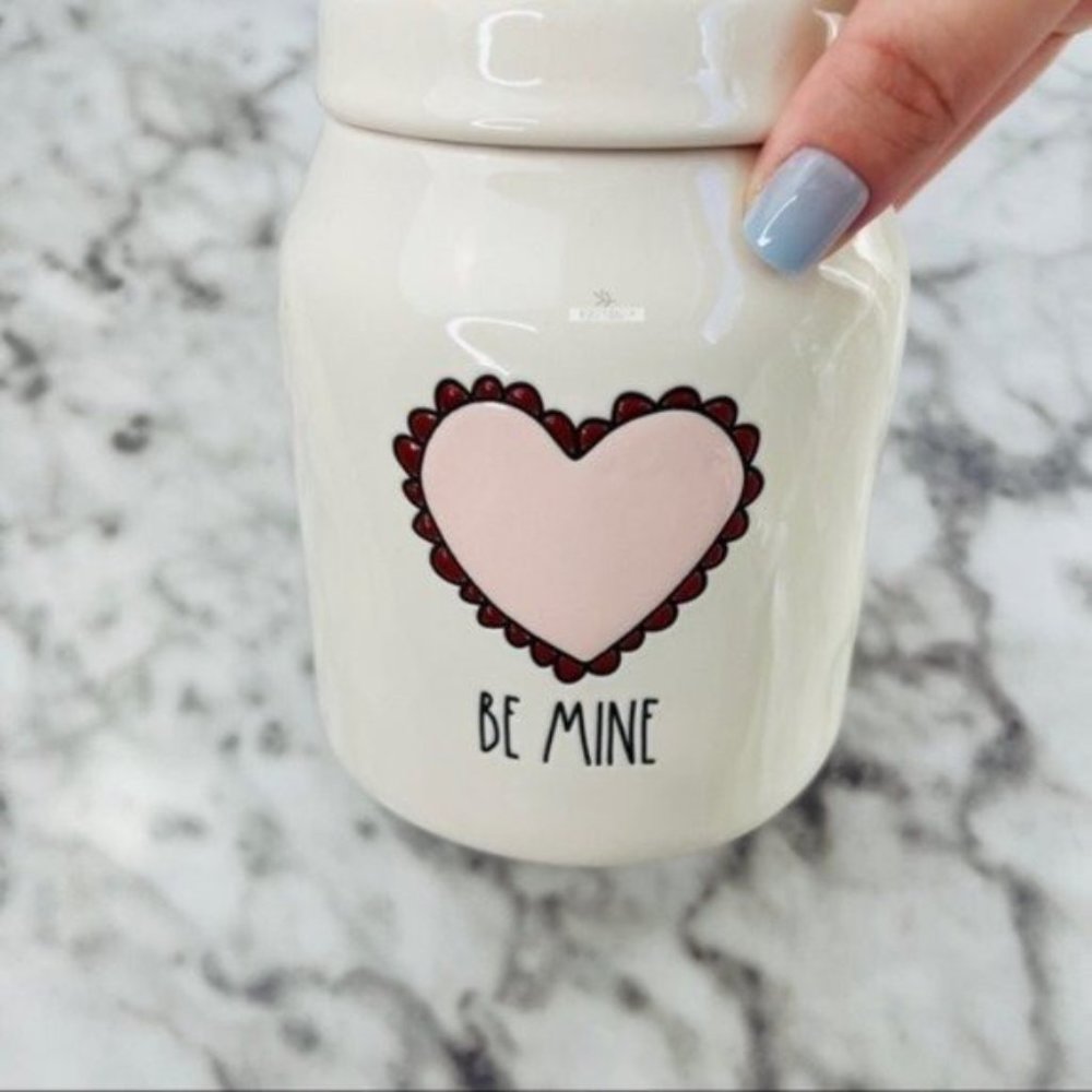 Rae Dunn Be Mine Love Etched Ruffle Heart Valentines Small Baby Canister - Picture 7 of 9